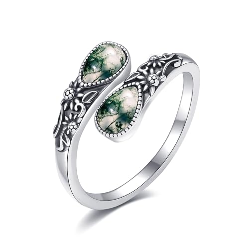 Moosachat Löffel Ring 925 Sterling Silber Sonnenblume Daumen Ringe für Frauen Vintage Löffel Ringe Geschenk Für Mutter Ehefrau Schwester Sie von HUKKUN