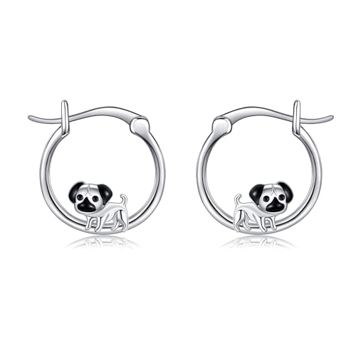 Mops-Creolen aus Sterlingsilber Mops-Hund – süßer Tier-Schmuck als Geschenk für Frauen, die Hunde lieben von HUKKUN