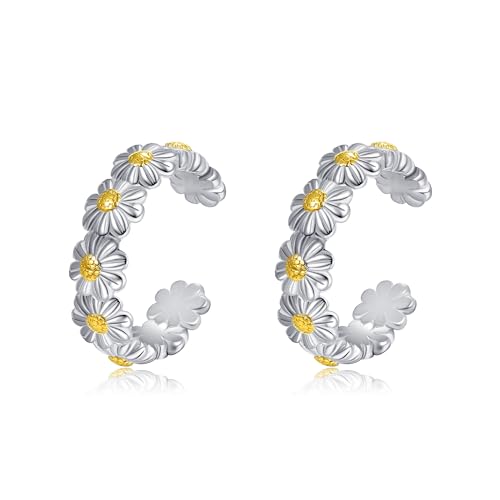 Ohrklemme Damen Silber 925 Ear Cuffs Gänseblümchen Schmuck Geschenke von HUKKUN