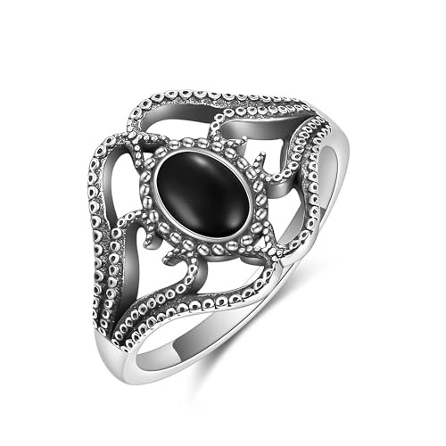 Oktopus Tentakel Ring Sterling Silber Oktopus mit schwarzem Onyx Ring für Damen Oktopus Schmuck für Damen 18 von HUKKUN