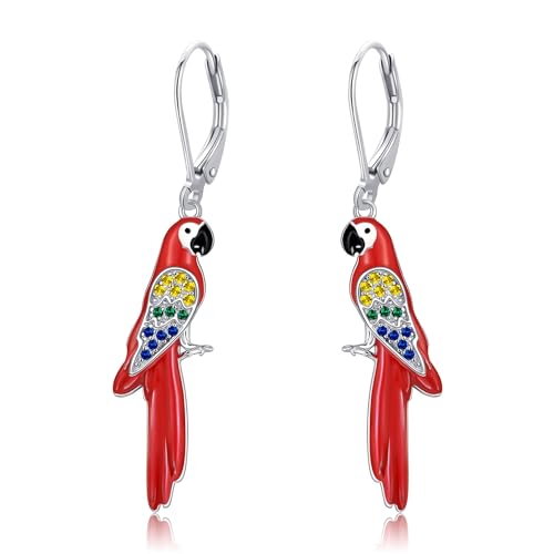 Papagei Ohrringe aus Sterling Silber bunte CZ Vogel Ohrringe für Frauen tropischer Papageienschmuck für Frauen von HUKKUN