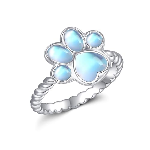 Paw Print Ring Sterling Silber Mondstein Katze Pfote Ringe Paw Print Schmuck Geschenk für Frauen von HUKKUN