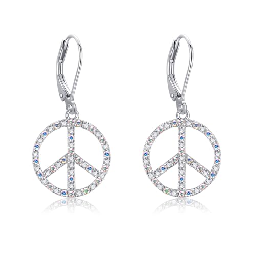 Peace Zeichen Ohrringe Sterlingsilber bunter Regenstein Peace Zeichen Tropfenohrring für Frauen Hippie Accessoires Schmuck für Frauen Peace Zeichen Ohrringe Sterlingsilber bunter Regenstein Peace Zeichen Tropfenohrring für Frauen Hippie Accessoires Schmuck für Frauen von HUKKUN