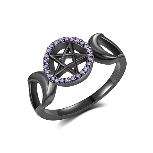 Pentagramm Ring 925 Sterling Silber Dreifach Mond Göttin Ring Hexen Pentagramm Ringe für Frauen Heidnische Schmuck Geschenke für Frauen Größe 18 Pentagramm Ring 925 Sterling Silber Dreifach Mond Göttin Ring Hexen Pentagramm Ringe für Frauen Heidnische Schmuck Geschenke für Frauen Größe 18 von HUKKUN