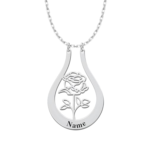 Personalisierte Geburtsblumen Ringhalter Halskette aus Sterlingsilber individueller Name Verlobungsring Halter Schmuck Geschenk für Frauen. von HUKKUN