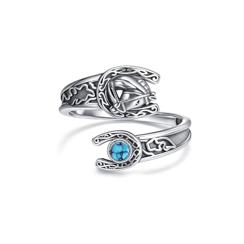 Pferde löffel Ring Sterling Silber Verstellbar Country Hufeisen Daumen Ring Western Schmuck Geschenk für Frauen von HUKKUN