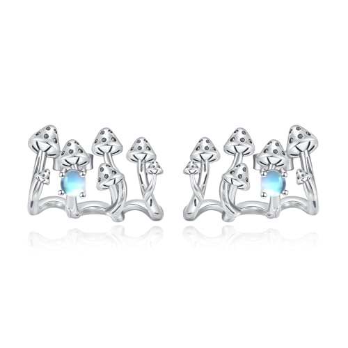 Pilz Ohrringe 925er Sterlingsilber mit Mondstein Ohrstecker Krallenohrringe zauberhafter Pilz Schmuck Geschenk für Frauen von HUKKUN