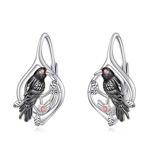Raben Ohrringe Sterlingsilber Krähen Creolen Ohrringe Raben Schmuck Gothic Geschenke Damen von HUKKUN