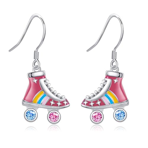Rollschuhlaufen Ohrring Sterling Silber bunte Rollschuhlaufen baumeln Ohrring für Frauen Rollschuhlaufen Schmuck für Rollschuh-Liebhaber von HUKKUN