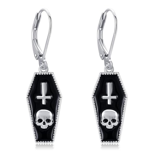 Sarg Ohrringe Sterling Silber Goth Schädel Upside Down Cross Ohrringe Halloween Goth Schmuck für Frauen von HUKKUN