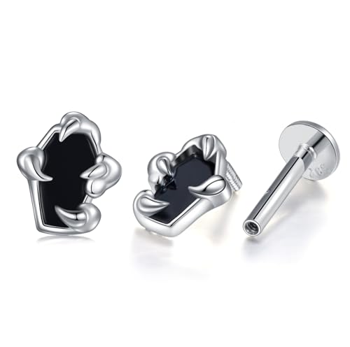Sargohrringe aus 925er Sterlingsilber mit flachem Rücken und schwarzem Onyx Gothic Schmuck, Geschenke für Frauen von HUKKUN