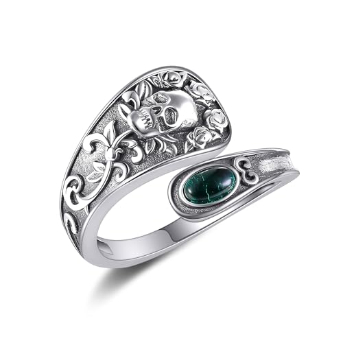 Schädel Daumen Ringe für Frauen Sterling Silber Einstellbare Emerlad Grüner Schädel Löffel Ring Gothic Ring von HUKKUN