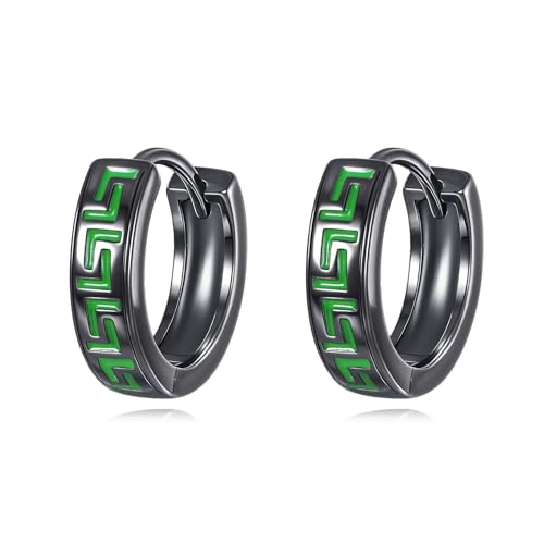 Schwarze Hoop Huggie Ohrringe mit griechischem Schlüsselmuster aus Sterlingsilber Griechischer Schmuckgeschenk für Männer. von HUKKUN