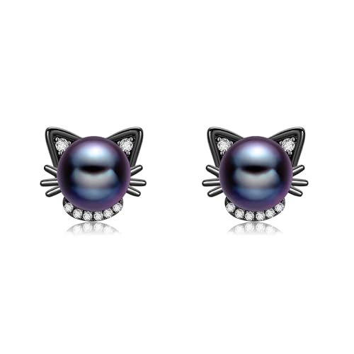 Schwarze Perlen Katzenohrringe Sterling Silber Schwarze Katzen Schmuckgeschenk für Frauen Schwarze Perlen Katzenohrringe Sterling Silber Schwarze Katzen Schmuckgeschenk für Frauen von HUKKUN