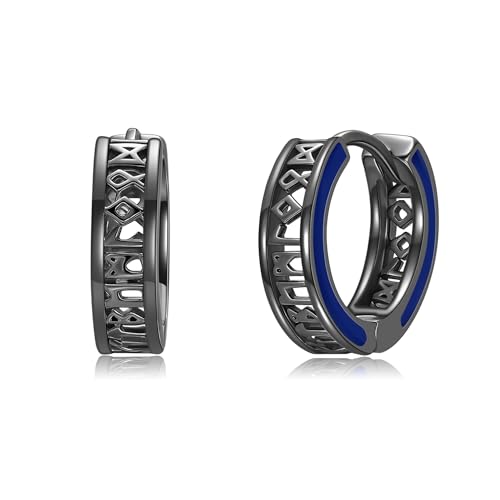 Schwarz Rune Hoop Ohrringe Sterling Silber Viking Huggie Hoop Ohrringe Norse Viking Schmuck Geschenk für Männer von HUKKUN