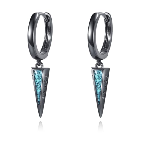 Schwarze Spike Anhänger Ohrringe aus Sterlingsilber Wikinger Rune Spike Drop Ohrringe Punk Schmuckgeschenk für Männer von HUKKUN