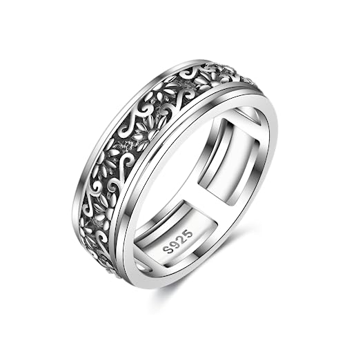 Sonnenblumen Fidget Ring Silber 925 - Spinner Angst Schmuck Geschenke für Damen und Herren von HUKKUN