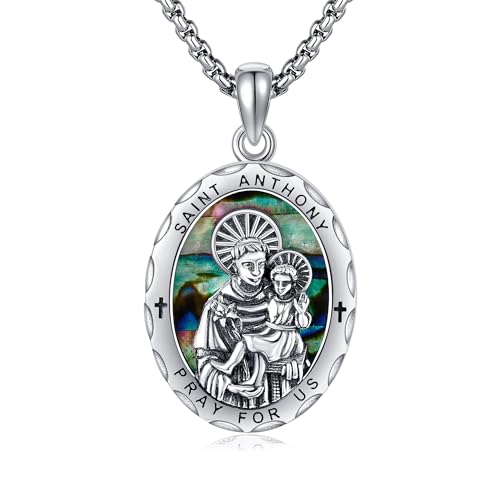 St. Antonius Kette Silber 925 Antonius von Padua Anhänger Halskette katholischer Schmuck Geschenke Herren von HUKKUN