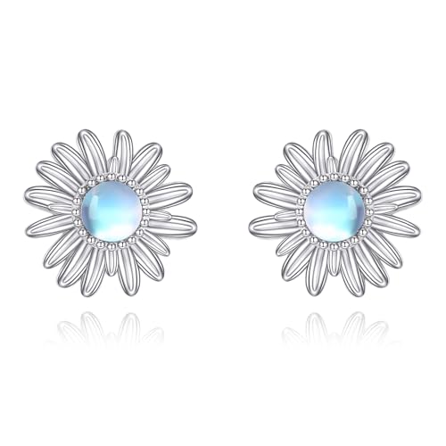 Sonnenblumen Ohrringe Sterlingsilber künstlicher Mondstein Ohrstecker Blumen Ohrringe Sonnenblumen Schmuck Geschenke für Frauen von HUKKUN