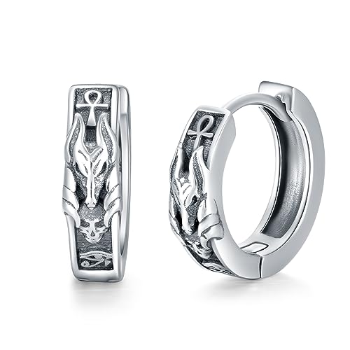 Totenkopf Ohrringe Silber ägyptischer Anubis Ankh Creolen Kleine ägyptischer Schmuck Geschenke Herren Damen von HUKKUN