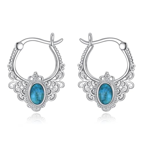 Türkise Türkis Creolen aus Sterling Silber Filigrane Creolen Boho Western Schmuck Geschenk für Frauen. von HUKKUN