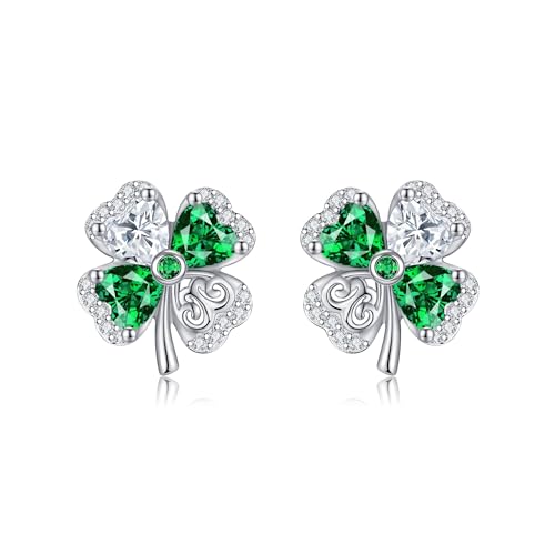 Vierblättrige Kleeblatt Ohrringe Sterling Silber Kleeblatt Ohrringe Stud St Patricks Day Schmuck Geschenk für Frauen von HUKKUN