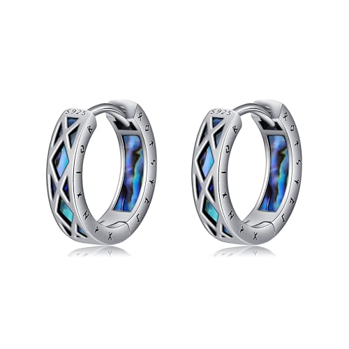 Wikinger Runen Creolen Ohrringe Sterling Silber Abalonschale Nordische Huggie Creolen Wikinger Schmuck Geschenk für Männer von HUKKUN