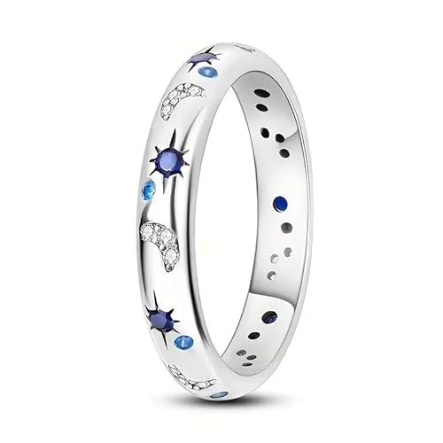 Ring-Set aus 925er-Sterlingsilber, blauer Diamant, Stern und Mond, himmlisches Paar mit funkelnden Zirkonia, romantischer passender Schmuck für Sie und Ihn, Größe 8 Ring-Set aus 925er-Sterlingsilber, blauer Diamant, Stern und Mond, himmlisches Paar mit funkelnden Zirkonia, romantischer passender Schmuck für Sie und Ihn, Größe 8 von HUKQBUNX