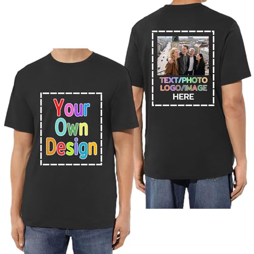 HUKQWX Personalisiertes T-Shirt selbst gestalten mit Vorder- und Rückendruck, T-Shirt mit eigenem Foto Text Logo Name selbst gestalten, Bedrucken Lassen Foto-Geschenke HUKQWX Personalisiertes T-Shirt selbst gestalten mit Vorder- und Rückendruck, T-Shirt mit eigenem Foto Text Logo Name selbst gestalten, Bedrucken Lassen Foto-Geschenke von HUKQWX