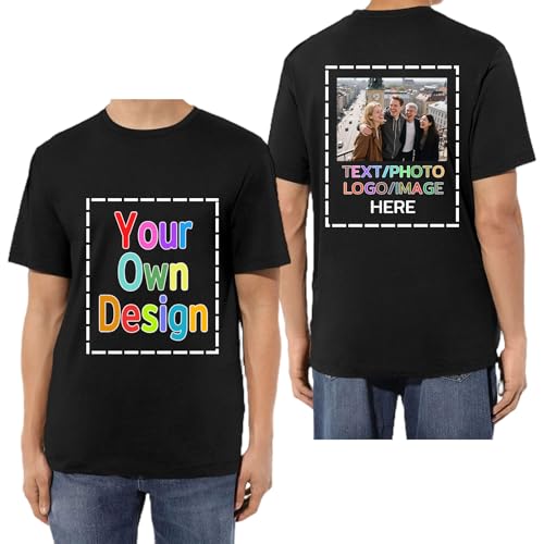 HUKQWX Personalisiertes T-Shirt selbst gestalten mit Vorder- und Rückendruck, T-Shirt mit eigenem Foto Text Logo Name selbst gestalten, Bedrucken Lassen Foto-Geschenke von HUKQWX