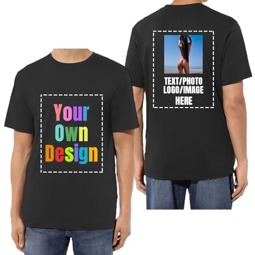 HUKQWX Tshirt Bedrucken - Personalisiertes T-Shirt selbst gestalten mit Vorder- und Rückendruck, Custom Tshirt für Männer und Frauen, T-Shirt mit eigenem Foto Text Logo Name selbst gestalten von HUKQWX