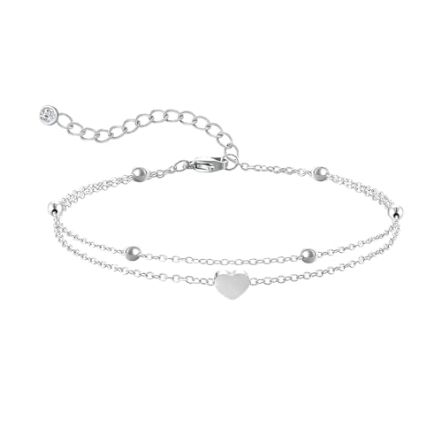 2 Stück FußKettchen für Frauen, FußKettchen für Damen Silber Gold, Einstellbar Geschichtet Wasserdicht Fussketten, Perlen Mehrreihige FußKette Set, Sommer Strand Fußschmuck(Kupfersilberbeschichtung) von HUKUMA