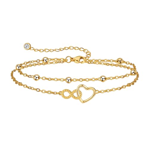 2 Stück FußKettchen für Frauen, FußKettchen für Damen Silber Gold, Einstellbar Geschichtet Wasserdicht Fussketten, Perlen Mehrreihige FußKette Set, Sommer Strand Fußschmuck(Kupfersilberbeschichtung) von HUKUMA