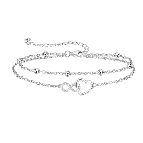 2 Stück FußKettchen für Frauen, FußKettchen für Damen Silber Gold, Einstellbar Geschichtet Wasserdicht Fussketten, Perlen Mehrreihige FußKette Set, Sommer Strand Fußschmuck(Kupfersilberbeschichtung) von HUKUMA