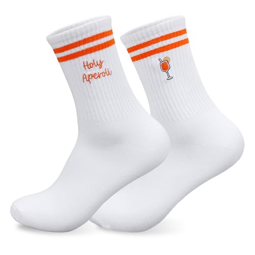 HUKUMA Bestickte Aperol Spritz Socken, Aperol Socken Geschenk, Lillet Tennissocken Damen Herren,Lustige Sportsocken,Aperol Spritz Kostüm damen Crew Socks Accessoires von HUKUMA