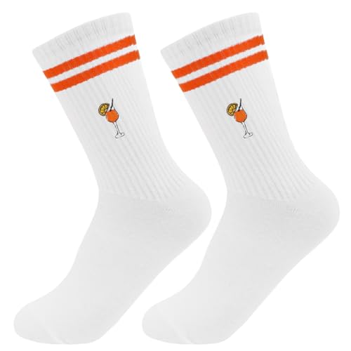 HUKUMA Bestickte Aperol Spritz Socken,Lustige Sportsocken,Aperol Kostüm Accessoires,Tennissocken Damen,Atmungsaktive Sportsocken Tennissocken Crew Socken,Geschenk für Lillet-Liebhaber, Freundin von HUKUMA
