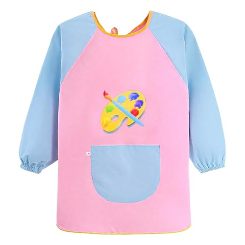 HUKUMA Malkittel Schule 1. Klasse,Malschürze Kinder Schule ab 6 Jahre,Malkittel Kinder 7-12 Jahre Mädchen Junge,Tuschkittel Wasserdicht Bastelschürze mit Taschen,für Schule Kunst Malerei Kochen von HUKUMA