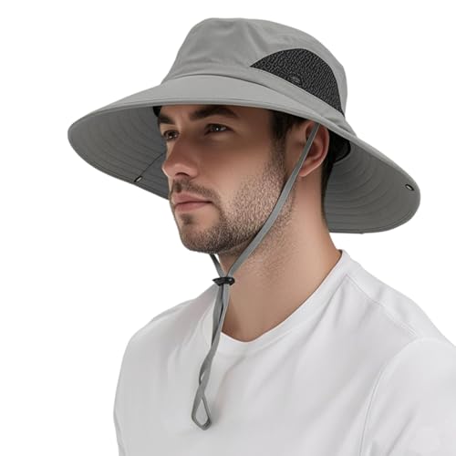 HUKUMA Sonnenhut Herren,Sonnenschutz Kopf Damen,Outdoor Safari Hut,Sommerhut Anglerhut Herren,Outdoor Sommer Wanderhut UV,Faltbar Fischerhut,Breite Krempe Campinghut,Boonie Hat für Camping & Trekking von HUKUMA