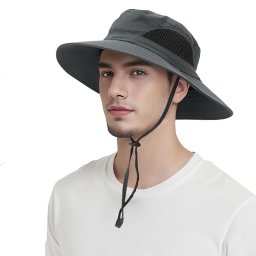 HUKUMA Sonnenhut Herren,Sonnenschutz Kopf Damen,Outdoor Safari Hut,Sommerhut Anglerhut Herren,Outdoor Sommer Wanderhut UV,Faltbar Fischerhut,Breite Krempe Campinghut,Boonie Hat für Camping & Trekking von HUKUMA