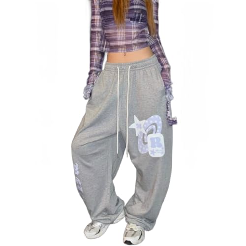 Y2k Vintage Baggy Joggings Jogginghose Übergroße Frau Harajuku Streetwear Hosen Mode Hip Hop Hosen Herbst,Grau Lila,S von HUKYKZZS