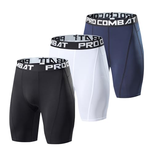 3er Pack Herren Kompressionsshorts - Baselayer Sport Unterhosen Funktionsunterwäsche Tight Kompressionshose Kurz Laufunterwäsche Radlerhose (L,Mixed-01) von HULG