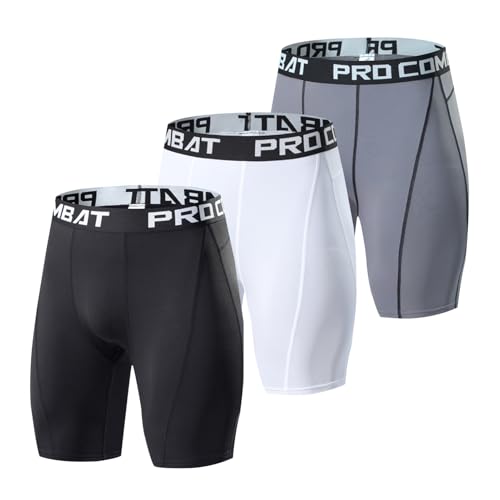 3er Pack Herren Kompressionsshorts - Baselayer Sport Unterhosen Funktionsunterwäsche Tight Kompressionshose Kurz Laufunterwäsche Radlerhose (L,Mixed-03) von HULG