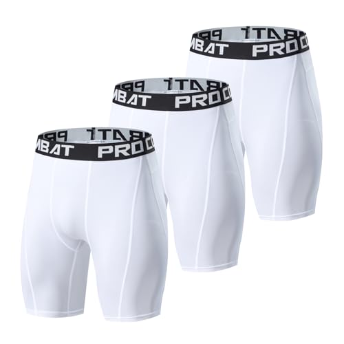3er Pack Herren Kompressionsshorts - Baselayer Sport Unterhosen Funktionsunterwäsche Tight Kompressionshose Kurz Laufunterwäsche Radlerhose (XL,White) von HULG