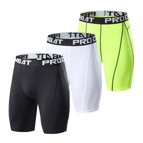 3er Pack Herren Kompressionsshorts - Baselayer Sport Unterhosen Funktionsunterwäsche Tight Kompressionshose Kurz Laufunterwäsche Radlerhose (XXL,Mixed-04) von HULG