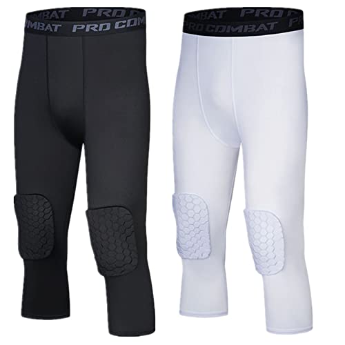 Gepolsterte Hose Mit Knieschützern 3/4 Capri-Kompressionshose Für Basketball, Fußball, Baseball, Jugend- Und Erwachsenengrößen (combination-01,M) von HULG