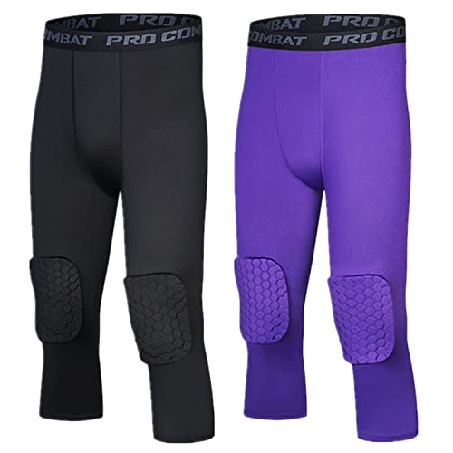 Gepolsterte Hose Mit Knieschützern 3/4 Capri-Kompressionshose Für Basketball, Fußball, Baseball, Jugend- Und Erwachsenengrößen (combination-03,XXXL) von HULG