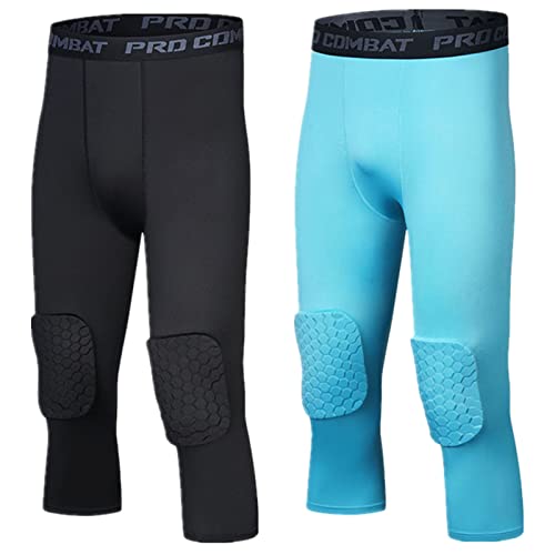 Gepolsterte Hose Mit Knieschützern 3/4 Capri-Kompressionshose Für Basketball, Fußball, Baseball, Jugend- Und Erwachsenengrößen (combination-04,M) von HULG