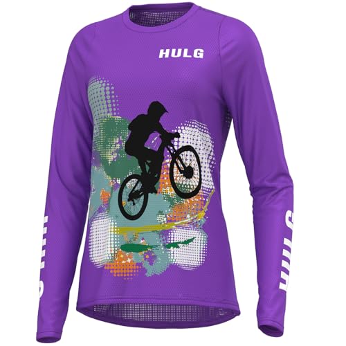 HULG Fahrradtrikot Damen,Fahrradtrikot,Damen-Mountainbike-Trikot,langärmelig,Offroad-Fahrrad, Atmungsaktiv,feuchtigkeitsableitend (XL,Style-02) von HULG