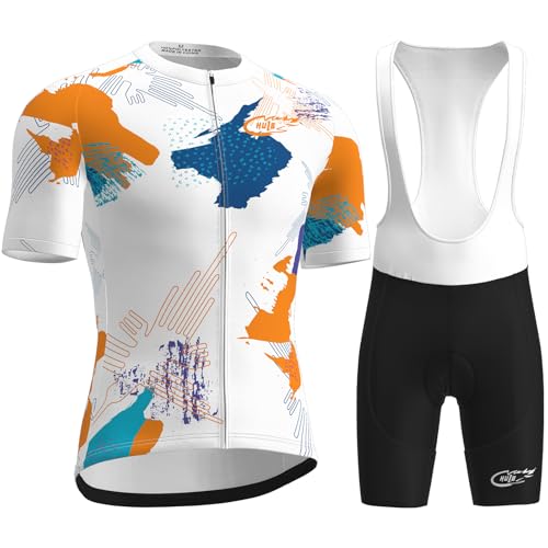 HULG Radtrikot Herren,rennrad Trikot Herren,kurzärmliger Einteiliger Body Für Fahrradtraining, Rennrad-Oberteil, Radfahrerbekleidung,fahrradtrikot-set (Color-02-A,XL) von HULG