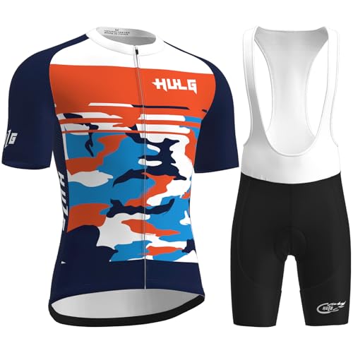 HULG Radtrikot Herren,rennrad Trikot Herren,kurzärmliger Einteiliger Body Für Fahrradtraining, Rennrad-Oberteil, Radfahrerbekleidung,fahrradtrikot-set (Color-11-A,L) von HULG